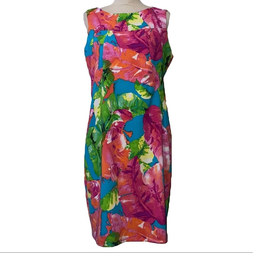 Kim Rogers 14 tropical bright floral sleeveless